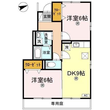 LEAFYTREE久万の台(2DK/1階)の間取り写真
