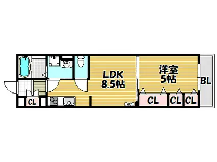 ラモーナ焼野I(1LDK/2階)の間取り写真