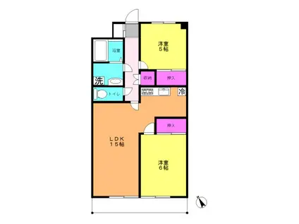エバーグリーンいぶき野(2LDK/5階)の間取り写真