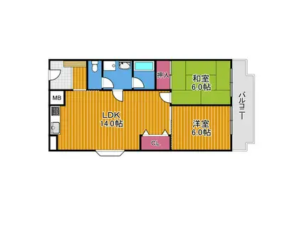 KRグランドイン(2LDK/3階)の間取り写真