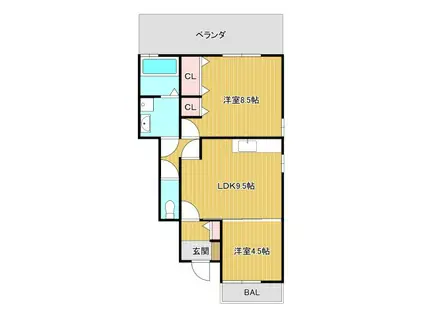 カントリーハイツ2(2LDK/1階)の間取り写真