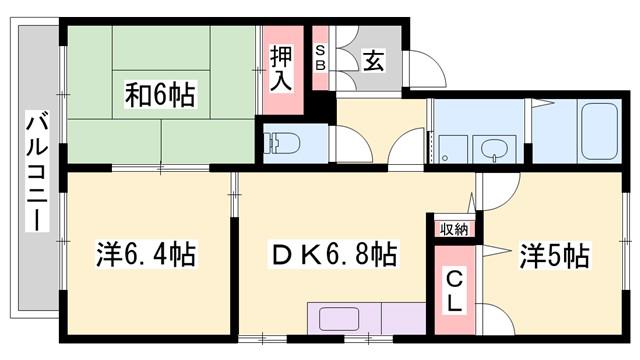 マウントパレス A棟(3DK/2階)の間取り写真