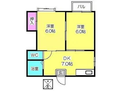 ファーストインハーバーハウス(2DK/1階)の間取り写真