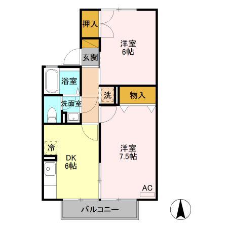 コンフォールB(2DK/1階)の間取り写真