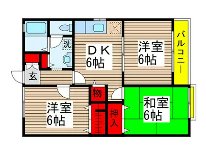 BOIS 2号館(3DK/2階)の間取り写真