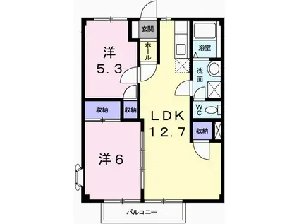 アーバンライフ旭陽(2LDK/1階)の間取り写真