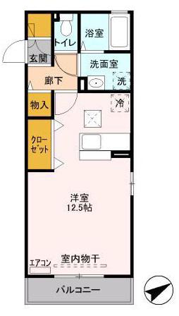 サクラテラス(ワンルーム/1階)の間取り写真