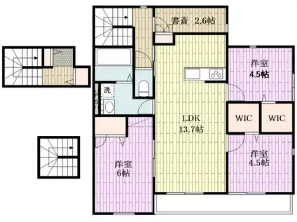 JR八高線 小宮駅 徒歩10分 2階建 築3年(3LDK/2階)の間取り写真