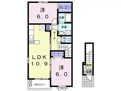 サンフィールド・セレナ B(2LDK/2階)の間取り写真