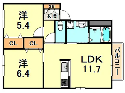 ルミエール灘北(2LDK/1階)の間取り写真