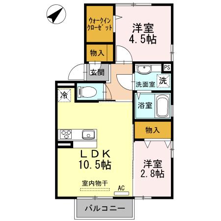 D‐ROOM COCO(2LDK/2階)の間取り写真