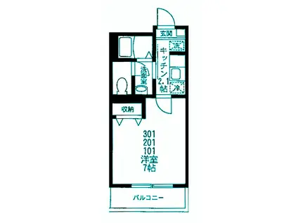 クレッセント山王(1K/3階)の間取り写真