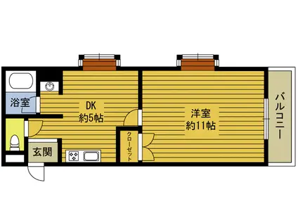 ベル三川(1DK/3階)の間取り写真
