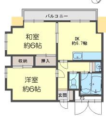 コーニッシュ豊中(2DK/3階)の間取り写真