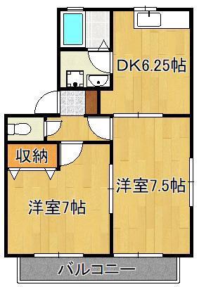 ベルエポック伊川(2DK/1階)の間取り写真