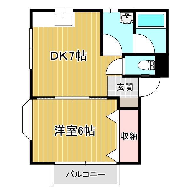 北山口ハイツ(1DK/2階)の間取り写真