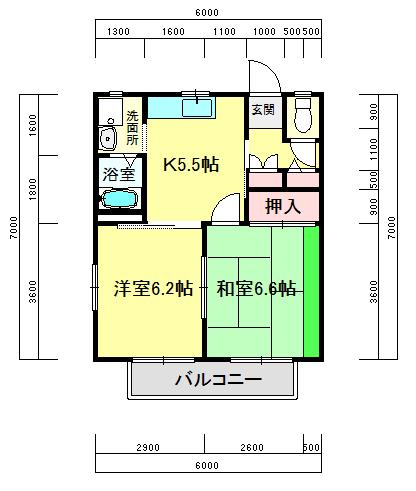 リバーサイドハウス五番館(2K/1階)の間取り写真