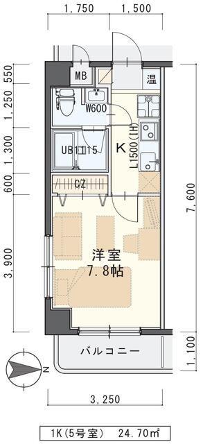 IN-TOWNER木町(1K/3階)の間取り写真