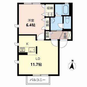 チェリーヒル(1LDK/2階)の間取り写真