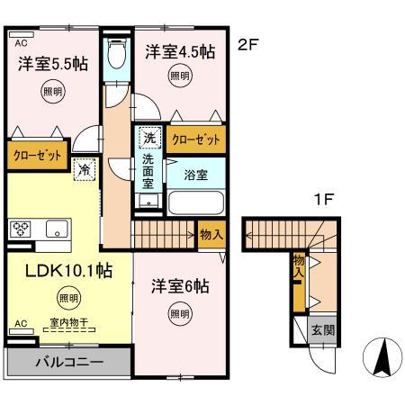 リバーフィールドII(3LDK/2階)の間取り写真