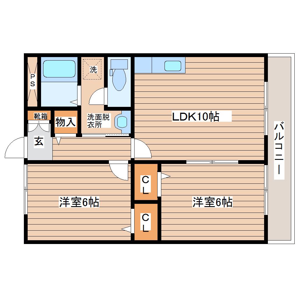 カナディアンコート南吉成(2LDK/1階)の間取り写真