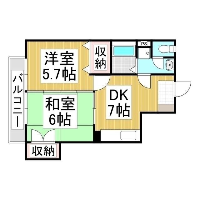 下田ハイツ馬場町(2DK/2階)の間取り写真