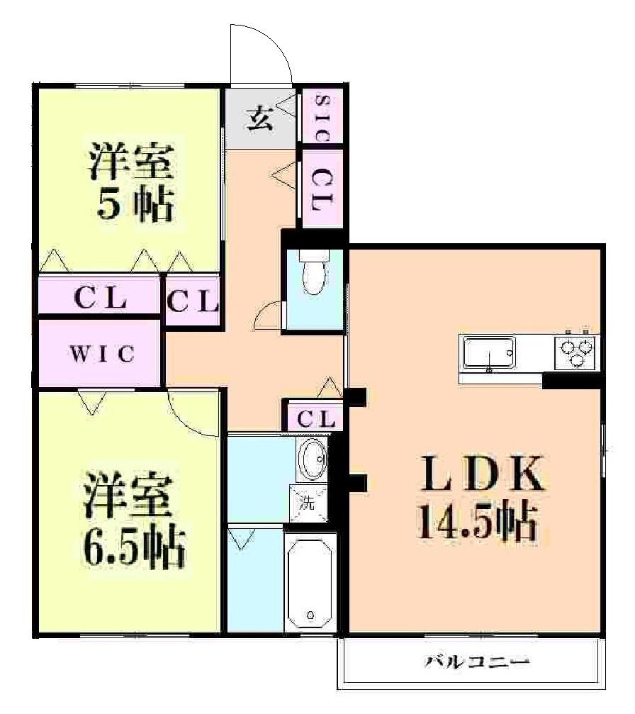 ハッピー須恵駅前(2LDK/1階)の間取り写真