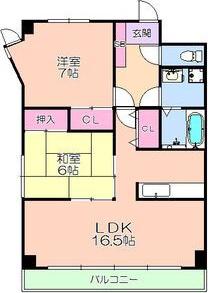 ロイヤル山崎(2LDK/3階)の間取り写真