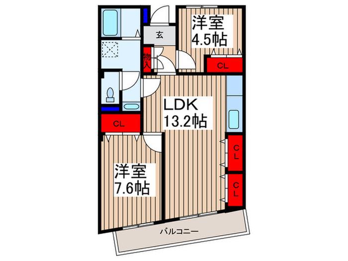 フリーデンハイム立野際(2LDK/4階)の間取り写真