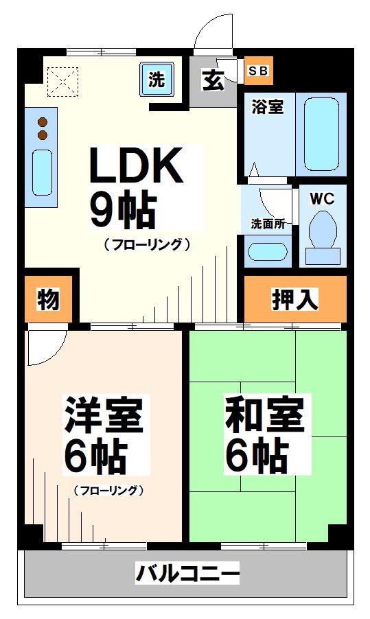 ウィングシティ立花(2LDK/3階)の間取り写真