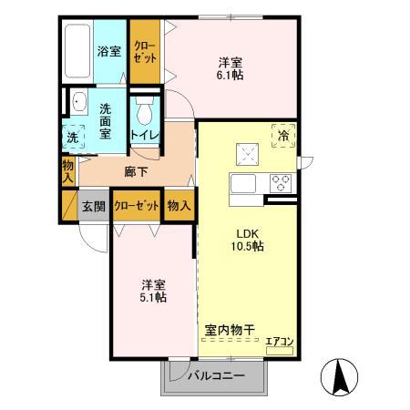 ゼピュロス学園の森 U(2LDK/1階)の間取り写真