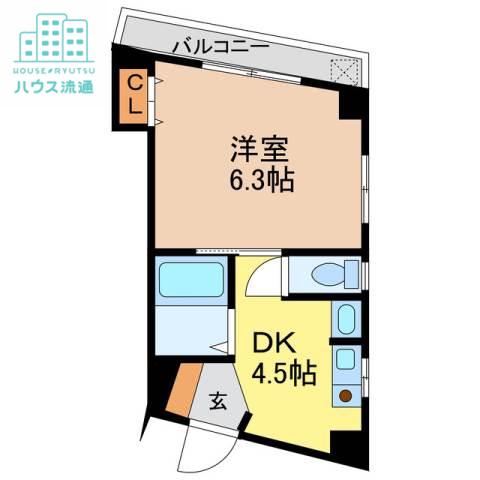 山形マンション(1DK/3階)の間取り写真