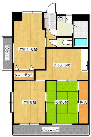 A・ホークス(3DK/6階)の間取り写真