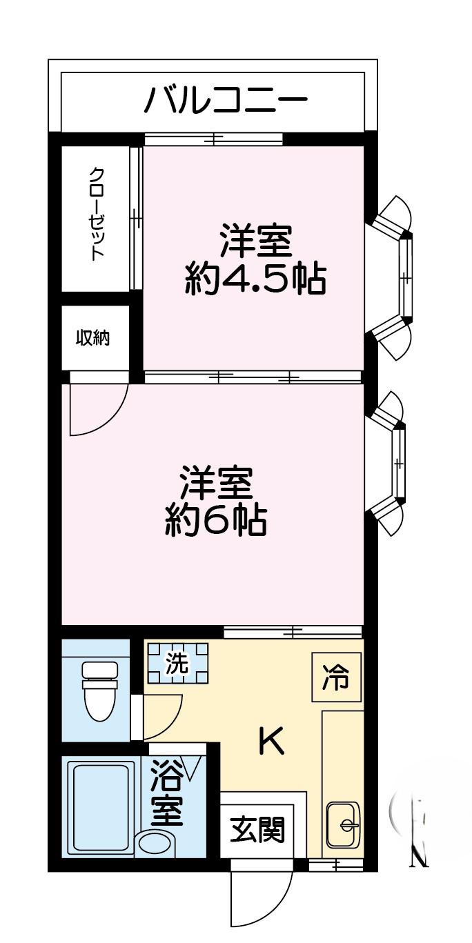 ウエスト山手A(2K/2階)の間取り写真