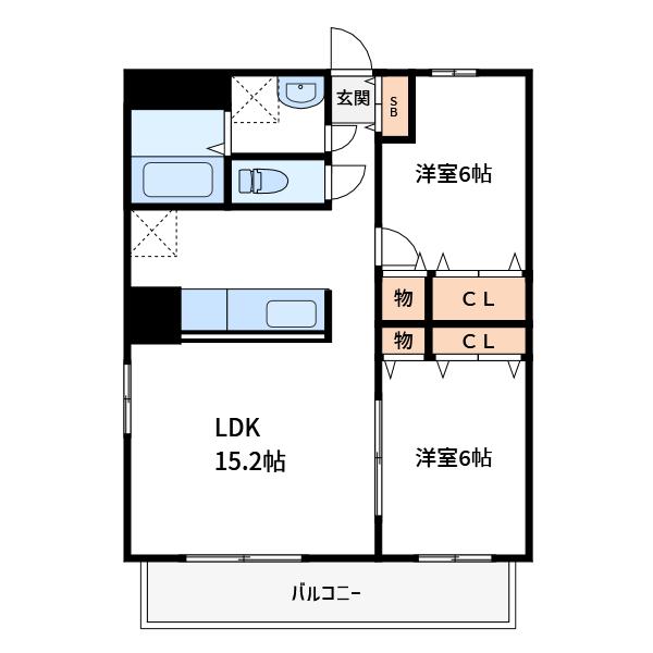 オルテンシア・泉崎B棟(2LDK/1階)の間取り写真