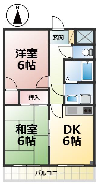 カーサ日比野(2DK/2階)の間取り写真