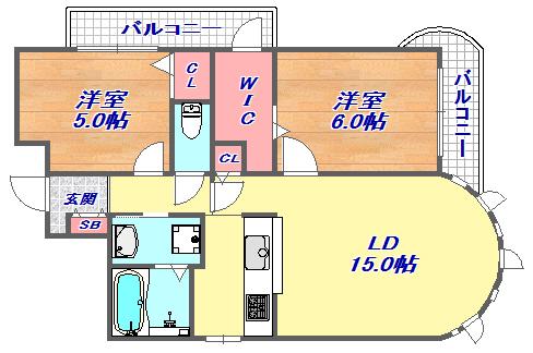 エルム御影(2LDK/3階)の間取り写真