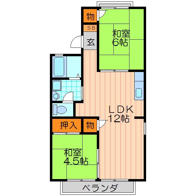 K・エステートビューラーB棟(2LDK/2階)の間取り写真