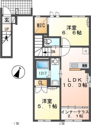 ユピテル(2LDK/2階)の間取り写真