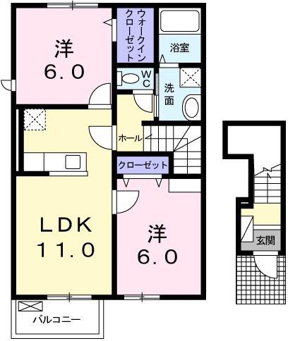 ヴェルサン・リジェールF(2LDK/2階)の間取り写真