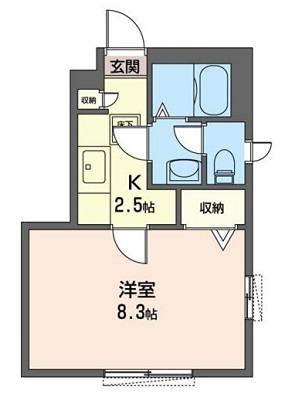 シュウフラット(1K/1階)の間取り写真