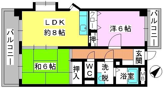 グランベルデ丸善(2LDK/8階)の間取り写真