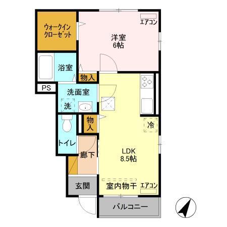 ハッピーネス(1LDK/1階)の間取り写真