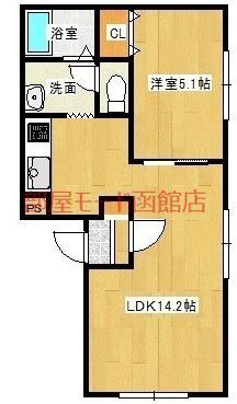 サンライズヒル(1LDK/3階)の間取り写真