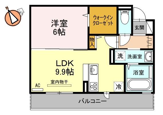 ハコマルシェ(1LDK/2階)の間取り写真