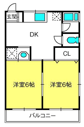 コーポ原田 I(2DK/2階)の間取り写真