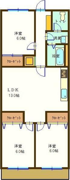 シャトー鹿子(3LDK/1階)の間取り写真