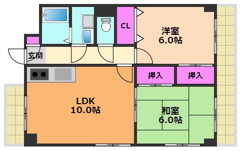 ラカーサ高槻A棟(2LDK/3階)の間取り写真