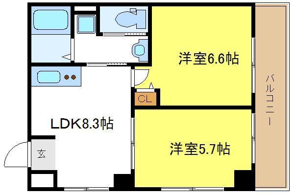 リュストル 平野(2LDK/3階)の間取り写真