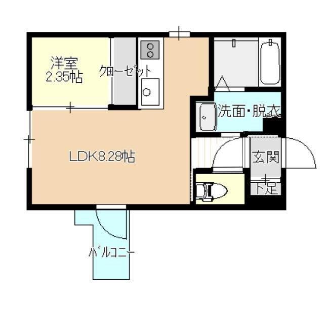 ユイシア福室(1LDK/1階)の間取り写真